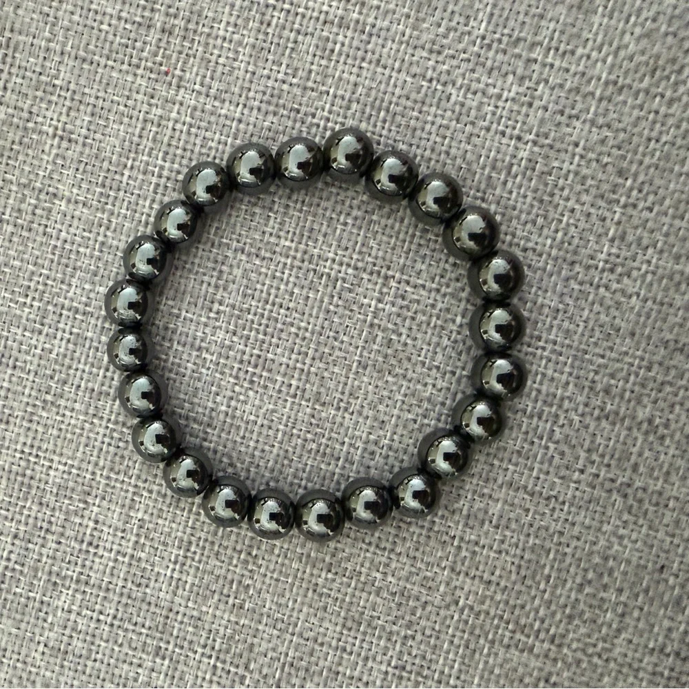 Hematite Beaded Stretch Bracelet | Polished Stone | Unisex